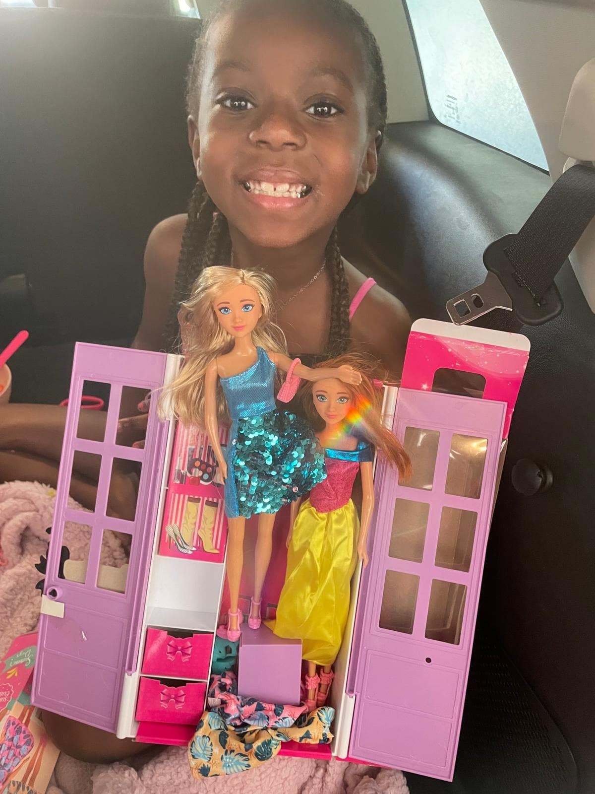 Family receiving gifts at Toys for Tots event