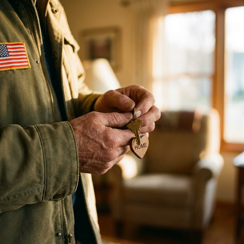 Veteran holding keys to a new home