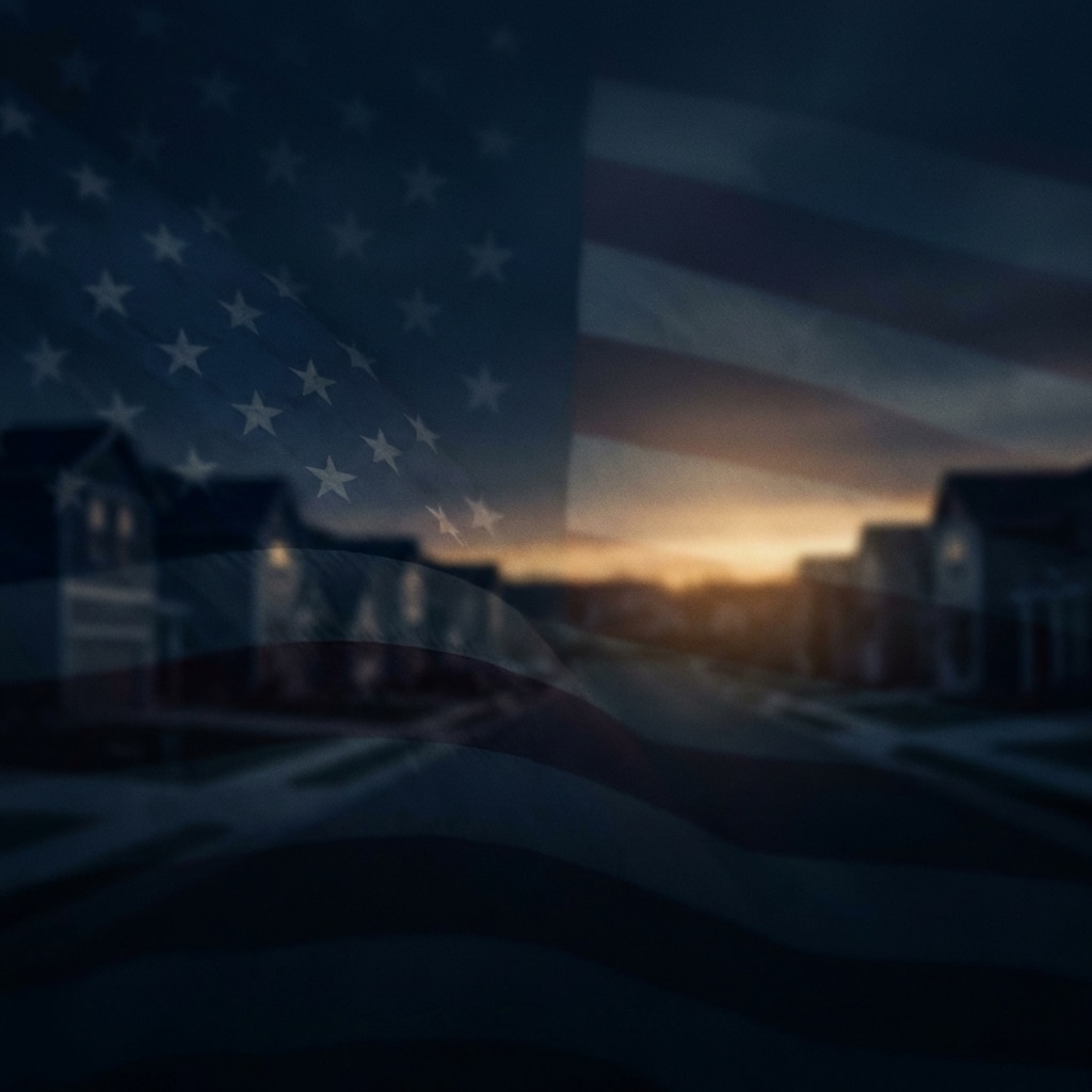 American flag blending with housing silhouette